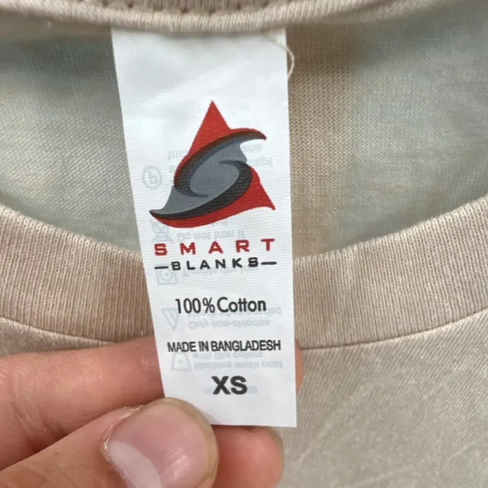 Smart Blanks Men's Beige Crew Neck Graphic Print T-Shirt Long Sleeve Size XS - Picture 2 of 3